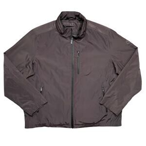 TECH by Tumi Brown Gray Full Zip Waterproof Packable Hidden Hood Jacket Mens XXL